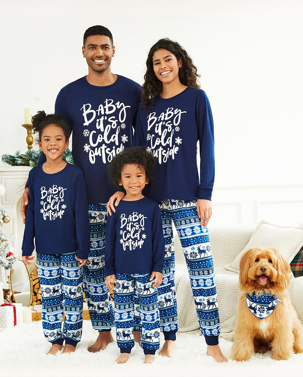 PatPat Family Matching Christmas Pajamas Baby It's Cold Outside Print Blue